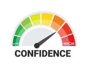 confidence level indicator gauge from low high personal development vector concept