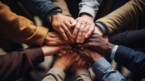 teamwork concept close up of business people joining hands together ai generated photo teamwork concept close up of business people joining hands together ai generated photo
