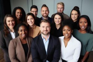 group of different ethnicities international day office background generative ai photo